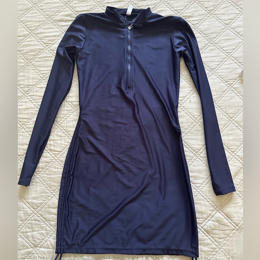 Navy Long Sleeve Swim Cover-Up with Zip Detail